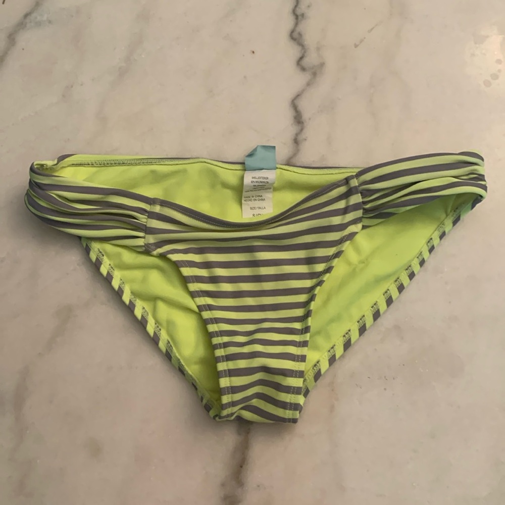 Hot lime green/yellow and gray striped bikini bottoms